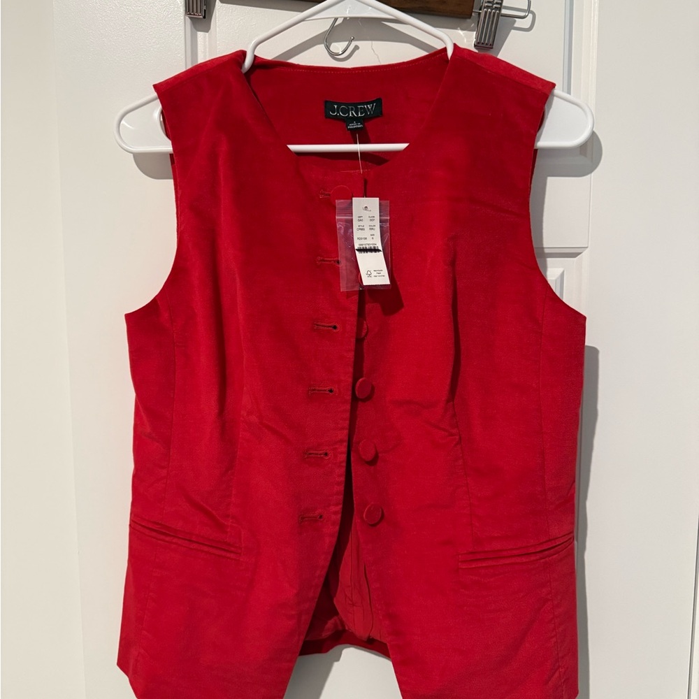 J. Crew Red Sleeveless Button-Front Vest